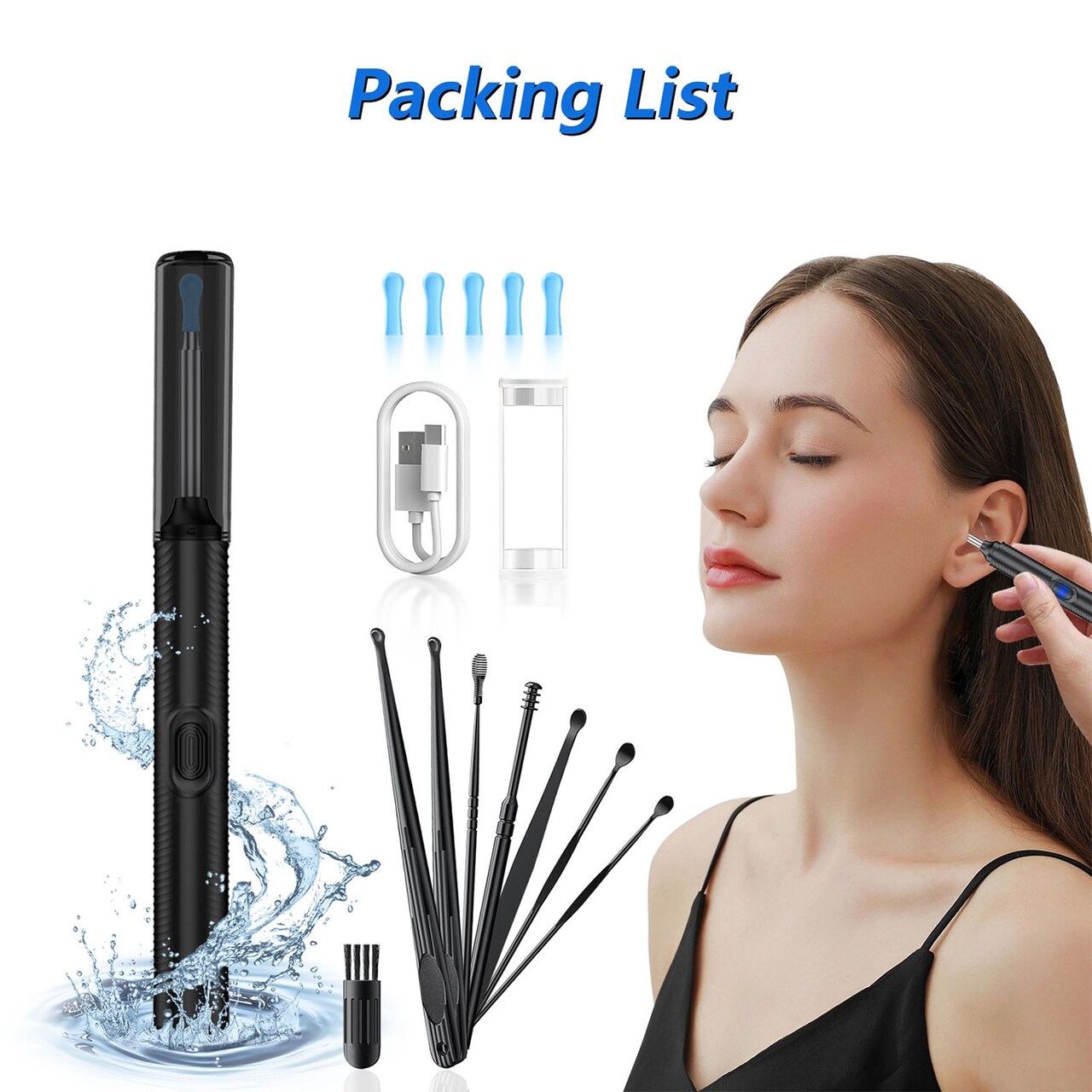 Smart Visual Ear Cleaner with HD Camera, Wireless Otoscope Earwax Removal Tool, 130mAh Rechargeable Battery, 5.68in x 0.49in, ABS Material, WiFi Ear Pick for Android/iOS – Black/White